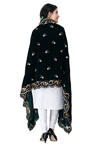 Velvet Dupatta from Amritsar with Embroidered Flowers and Sequins - Velvet4