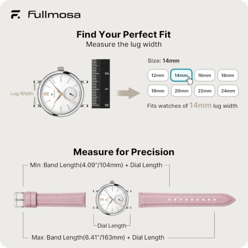 Image of Fullmosa 14mm Quick Release Leather Watch Band | Traditional Smartwatch Replacement Strap for Women Formal Daily Commute, Sand Pink&Silver Buckle