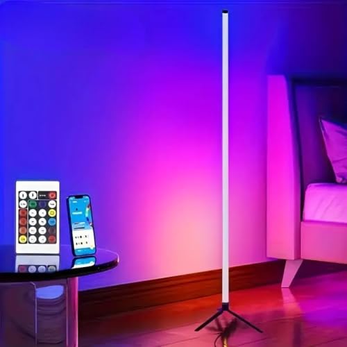 Image of XERGY DIY 360 RGB LED Tube Floor Lamp with Tripod Stand - App /Button & Remote Control, Dimmable Multicolor Ambient & Mood Light for Bedroom, Gaming & Home Decor (5V, USB Powered)