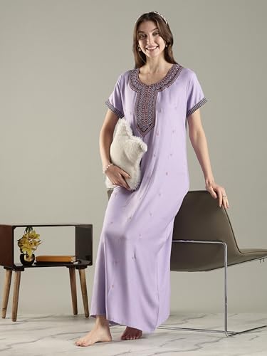 Image of 9shines Label Stylish Alpine Nighty Maxi for Women | Full Length Trendy Nightgown | Premium Nightdress | Nightwear | Heavy Embroidery Nighty with Pockets(2891)