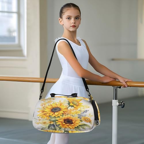 Travel Duffle Bag for Kids Boys Girls Sunflower Watercolour Sports Bag Overnighter Duffle Sleepover Weekender with Shoes Compartment2