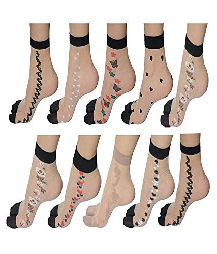 hrbs Transparent/net Summer Nylon side flower/Printed/Patter ankle length socks with thumb (Combo Packs) Sheer Short Net Shoe, Sandal, Ballerina Indoor & Outdoor Socks For Girls/Ladies/Women's-picture-38
