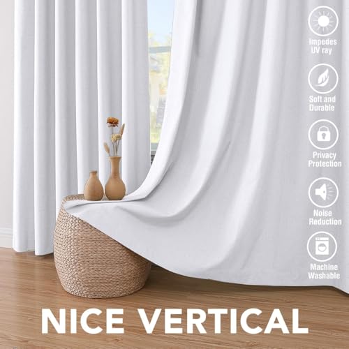 Image of H.VERSAILTEX Blackout Curtains Linen Curtains 120 inches Long 100% Black Out Curtains for Bedroom Windows, Textured Linen Look Draperies Grommet with White Liner, 2 Panels, Bright White