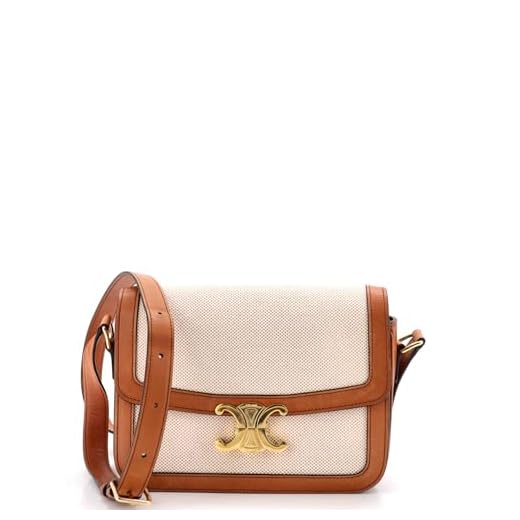 Celine, Pre-Loved Triomphe Shoulder Bag Canvas with Leather Medium, Neutral