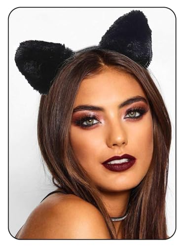 Cat Ears, Katzen Ohren, Katzenohren Haarreif Plüsch , Katzenohren Halloween, Katzenohren Haarreif Erwachsene, Katzenohren, Katzen Ohren Damen, Karneval Party Maskerade Cosplay (Plüsch schwarz)