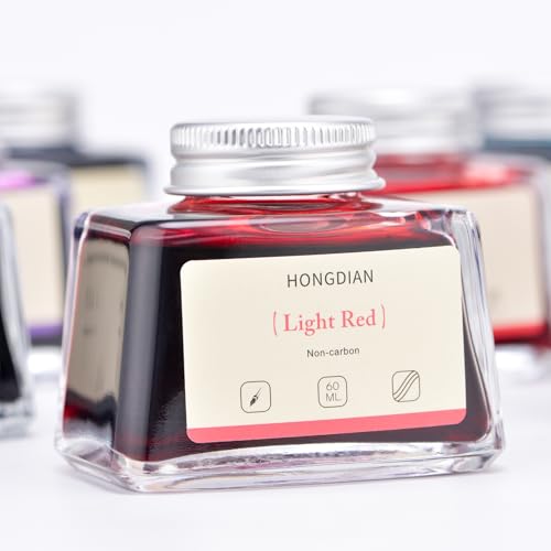 Image of Hongdian Fountain Pen Bottled Ink Light Red Color, 60ml Non Carbon Inkwell Bottle, Artist Calligraphy Ink