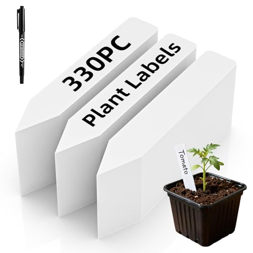 Cleangor 330Pcs Plant Labels with Marker Pen, 4' Plant Tags for Garden Waterproof, Reusable Plastic Plant Markers Garden Labels for Seedlings, Vegetables, Flowers, Gardening Organization Kit