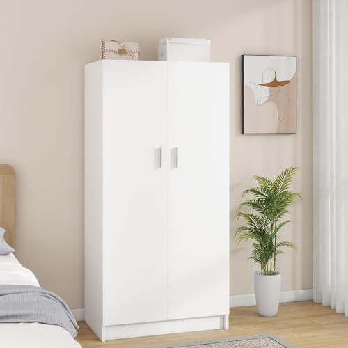 Panana U204 2 Door Wood Wardrobe Cabinet Closet With Hanging Rail And 2 Shelves, Bedroom Armoire thumb #4