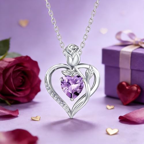 Image of Heart Birthstone Necklace for Women I Love You