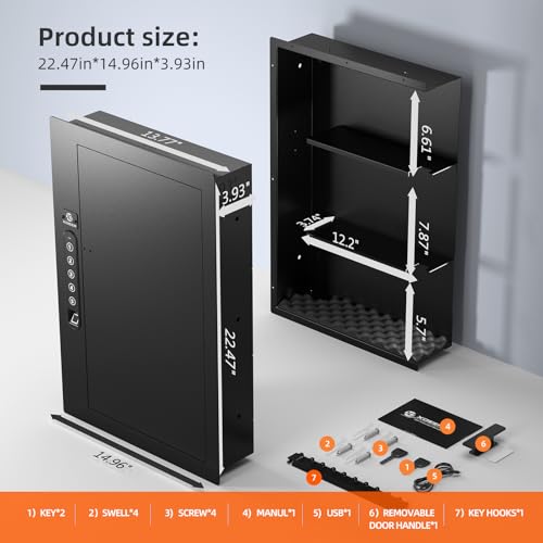Image of XDeer Security Flat Wall Safes In-Wall Hidden Biometric Fingerprint Safes Electronic Hidden Safes with Numeric Keypad Protecting Handguns, Money, Jewelry, Passports - for Home or Business
