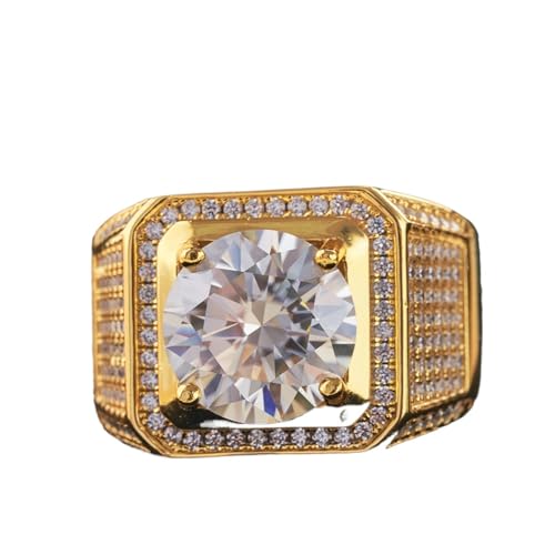 WAHZAUS Anillo de boda solitario de moissanita de 5 quilates para hombre, plata de ley 925 con chapado en oro blanco de 18 quilates, color D, claridad VVS1, corte redondo, moissanita, anillos de