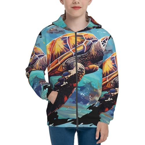 Green Turtle in Sea Water1 Kids Pullover Hoodies Boys Zip Up Sweatshirts Girls Athletic Clothes with Pocket3