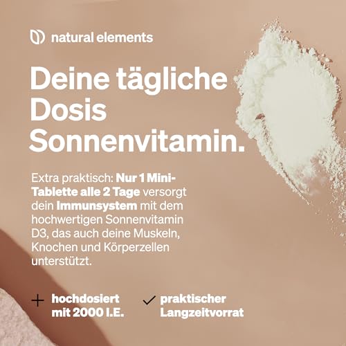 natural elements Vitamin D3 2000 I.E. – 365 Tabletten – für Knochen und Immunsystem – hochdosiert, ohne unnötige Zusätze – in Deutschland produziert & laborgeprüft – Bild 4