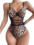 KVKVMO Lingerie for Women One Piece Teddy Bodysuit Naughty Outfits for Honeymoon Women's Sleepwear Leopard Print Babydoll Set S-XXL
