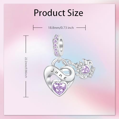 Image of Birthstone Charm 925 Sterling Silver Charms fits Bracelets and Necklace Pendant Bead Happy Birthday Charms Jewelry Present for Women Family Friends