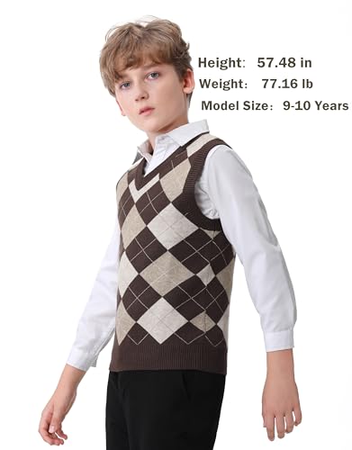 Image of Boys Sweater Vest V Neck Argyle Sleeveless Uniform Knit Plaid Kids Clothes