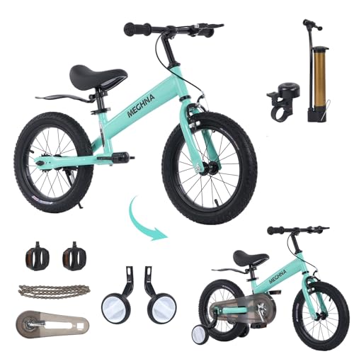 WEEROCK 2 in 1 Kid Bike and Balance Bike, 14 Inch Kids Bicycle and Balance Bikes for 2+ Years Boys Girls, Steel Frame, Front Calip Brake and Rear...