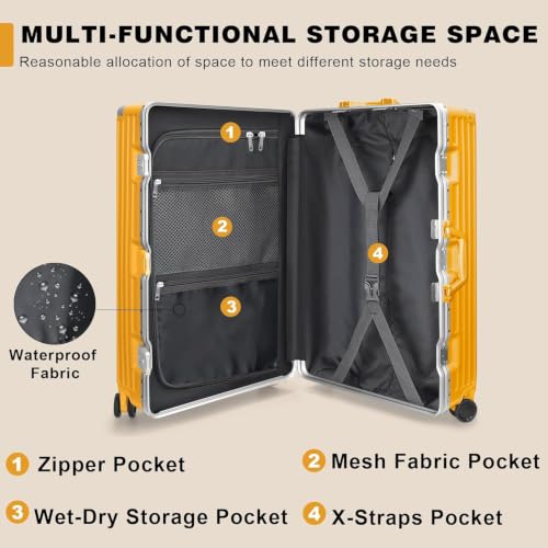Image of AnyZip Luggage Sets 2 Piece Aluminum Frame Carry On and Checked Suitcase PC ABS Hard Shell TSA Lock No Zipper(Orange, 20 /28)