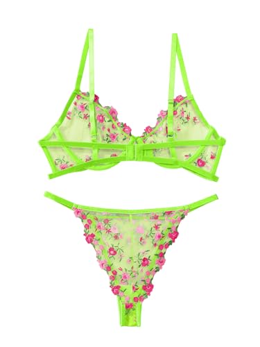 Image of Lilosy Sexy Floral Embroidered Mesh Sheer Underwire Lingerie Set