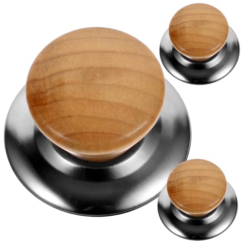 OSOLADY Juego de 3 Perillas de Madera y Acero Inoxidable para Tapas de Ollas, Manijas Resistentes Anti-escaldaduras Diseño Clásico para Cocina Segura y Práctica