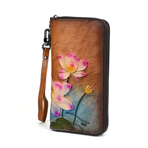 Vintage Floral Leather Clutch Wallet for WomenCoin and Card Storage, Zipper Closure4