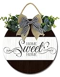 Sokomurg Home Sweet Home Signs for Front Door Farmhouse Porch Rustic Round Wooden Hanging Wreaths fo