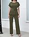Women's 2 Piece Outfits Suit Set Short Sleeve Peplum Top Flared Pants Sets Business Pantsuits Army Green XL