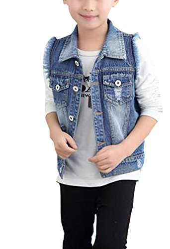 MYtodo Child Jacket Boy Sleeveless Vest Jeans Broken Hole Waistcoat4