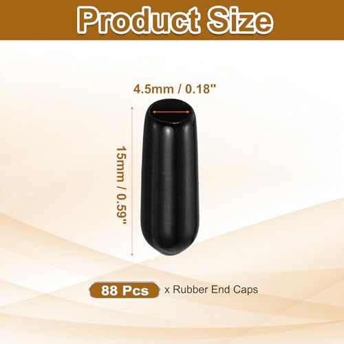 Image of uxcell 88Pcs Rubber End Caps, 4.5mm(3 /16 inch) ID 15mm(9 /16 inch) Height Round Screw Thread Protectors Flexible Screw Bolt Covers Caps for Metal Tube Rod Bolt, Black