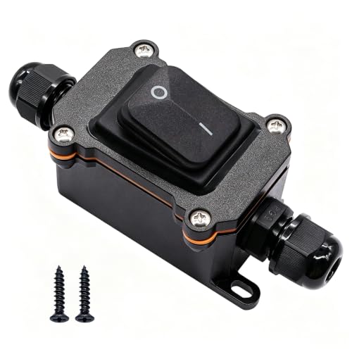 IP67 Waterproof Inline Cord Switch 16A/250V 20A/125V AC DPST 4Pin 2 Position DC 12V On Off Outdoor Toggle Switch with Black Rocker Button,Two-Side Entry &amp; Exit Line