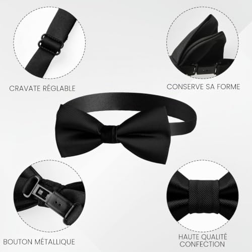 WY LIGHTING LEVEL Cravate classique pour homme style pré-nouée pour événements de mariage formels - Cravate vintage solide pour adultes et enfants (Noir) – vue 3