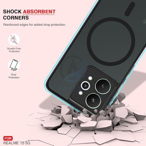Image of AESTMO Realme 15 5G Back Cover | 360 Protection | Matte Frosted Hard Back Translucent | Compatible with MagSafe Accessories (MagSafe Matte Hard Black Bumber)