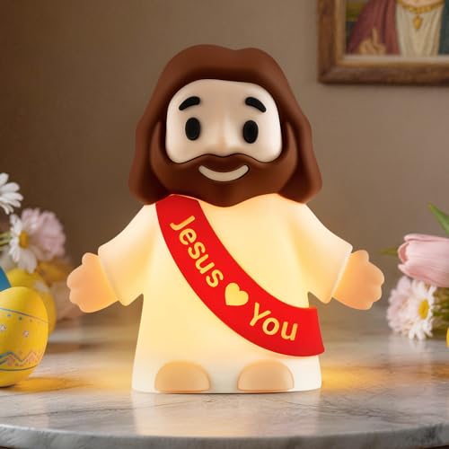GZJQW Jesus Night Light, Jesus Love You Night Light for Kids, 3-Speed Adjustable Silicone Touch Control Nightlight, Table Lamp for Bedroom, Desktop, Jesus Decor, Easter Decorations, Baptism Presents