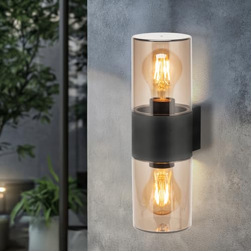 Miratic Wandleuchte Aussen 2x E27 Aussenlampe Wand Aussenleuchten Hauswand IP54 Keine Glühbirne im Lieferumfang Enthalten Wetterfest und Langlebig für Außenbereich
