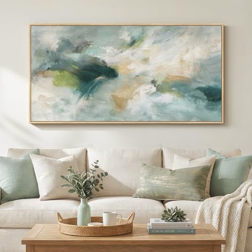 Large Framed Sage Green Abstract Wall Art for Living Room,