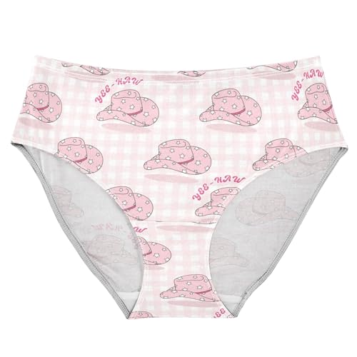 Peystean Women's Soft Underwear Briefs Fashion Cowgirl Cowboy Pink Hats Sexy Breathable High Waist Brief Stretchy Bikini Hipster Panties for Ladies Female Girls S
