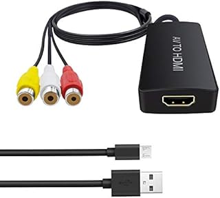 Dingsun RCA to HDMI Converter, AV to HDMI Adapter, Composite/CVBS/Video Audio Converter Support 1080P/720P for HD TV/Display/Projector/PC/PS2/PS3/N64/STB/VHS/VCR/DVD/Blue-Ray Players etc.