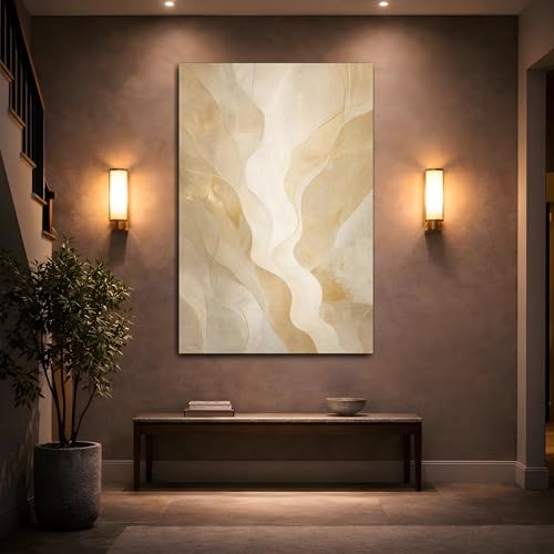 Art mural vagues abstraites dorées grand format vertical