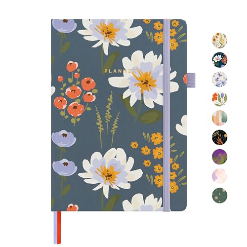 And Per Se Undated Planner, Weekly & Monthly Planner with Goal & Habit Tracker, A5 Leather Hardcover Productivity Journal for Academic Year (Garden Flowers)