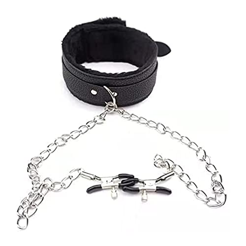 Adjustable Non Piercing Nipple Clamp, Breast Nipple Clamps Leather Collar Choker Necklace, Nipple Clips with Metal Chain, Nipple Clamps for Sex Pleasure