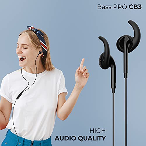 Image of Foxin BASS PRO CB3 Wired Earphones with Earhooks, with in-line Mic, 14.2mm Powerful Driver for Stereo Audio, Voice Assistant, Ear Headphone with 1.2m Tangle-Free Cable & Type C Connector Plug (Black)