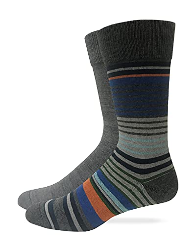 Top Flite Mens Stripe Pattern Lightweight Dress Crew Socks 2 Pair Pack