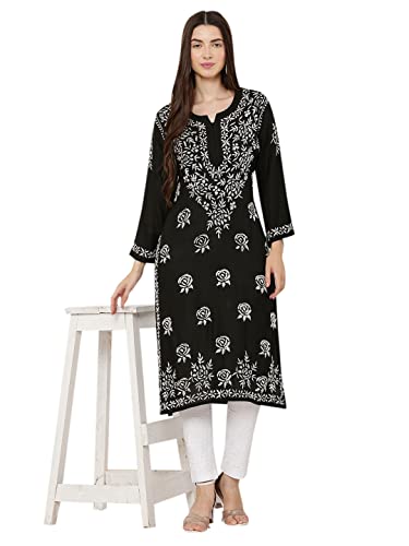 Image of FAWOMENT Trendy Modal Straight Kurta with Impresively Designed and Hand Embroidered Lucknowi Chikankari for Women