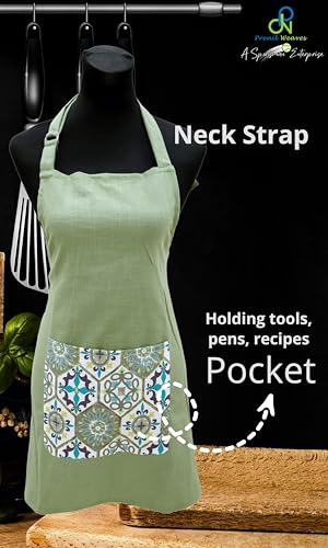 Image of Kitchen Apron for Women & Men | 100% Cotton | Cooking Apron with Big utility Pocket | Adjustable neck strap | Free Size | Kitchen Utensils Accessory