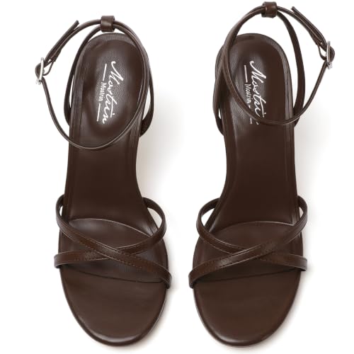 Image of Mostrin Strappy Heels for Women Ankle Strap Heels Women's Heeled Sandals for Party Prom Wedding