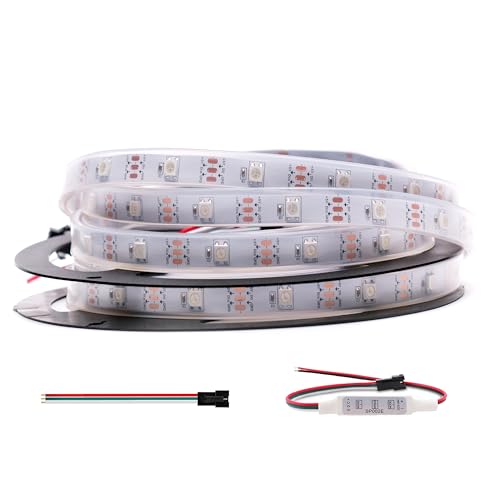 Image of WS2812B RGB LED Strip, Individually Addressable LED Strip, Chasing Effects Dream Color 5050SMD 5M 150 LED Pixel Strip Rope Light DC 5V (White PCB 16.4FT 30Pixels /m Waterproof IP67)