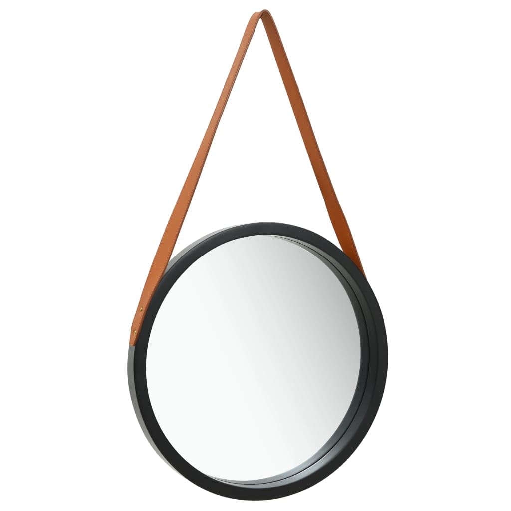 Vidaxl Black Wall Mirror With Strap 40 Cm