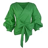 AOMEI Women Spring Summer Blouses with Puff Sleeve Sashes Shirts Tops