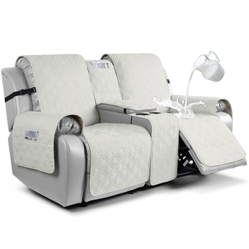 Image of VANSOFY Loveseat Recliner Cover with Console 100% Waterproof Sofa Slipcovers Non-Slip Reclining Couch Cover Split Sofa Covers Furniture Protector for Pets, Dogs(Beige)