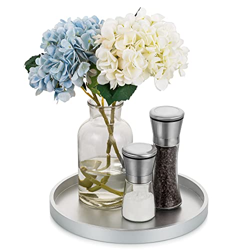 Hanobe Decorative Coffee Table Tray: Silver Wood Tray Round Rustic Wooden Trays 31cm/12.2in Circle Farmhouse Centerpiece Candle Holder for Home Decor Ottoman Counter Display Living Room Organizer - Image 4